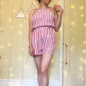 Vertical Red and White Striped Romper